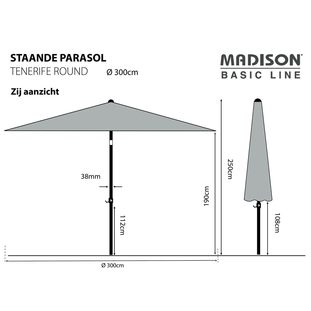Trädgårdsparasoll Tenerife 300 cm rund grå