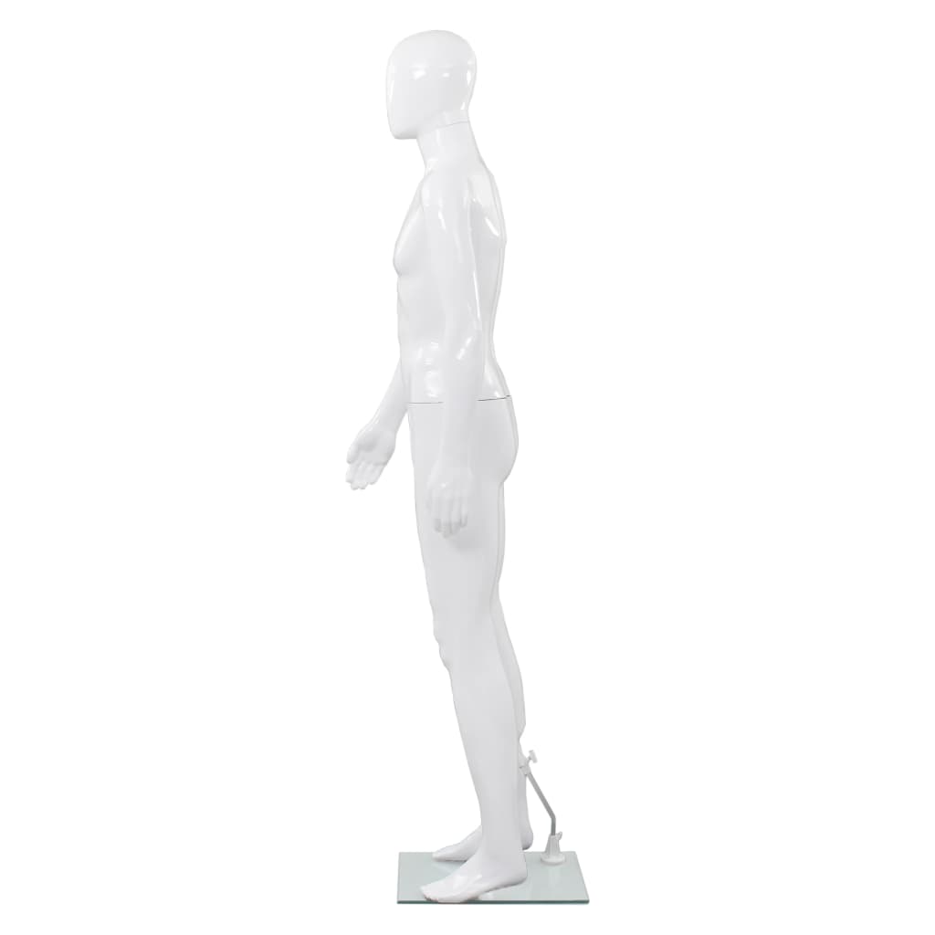 Skyltdocka man helkropps med bas i glas glansig vit 185 cm