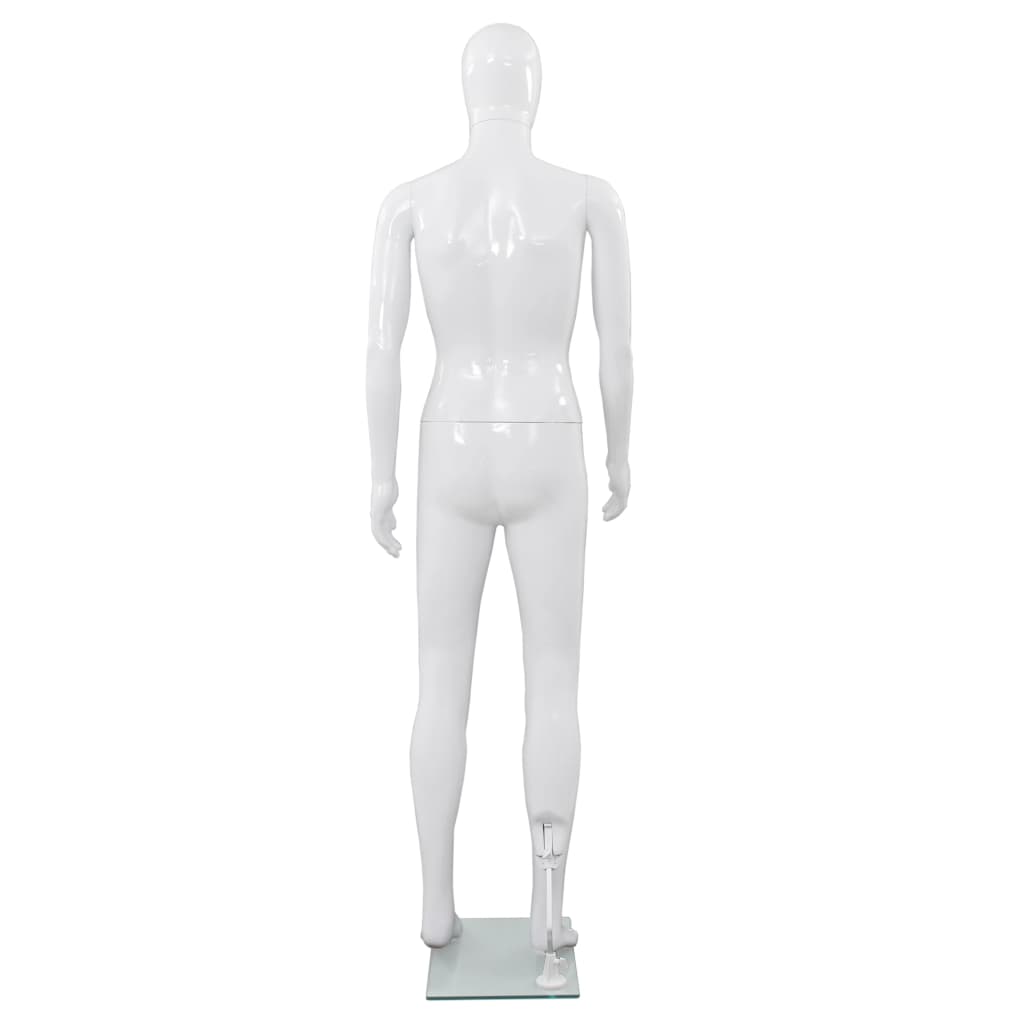 Skyltdocka man helkropps med bas i glas glansig vit 185 cm