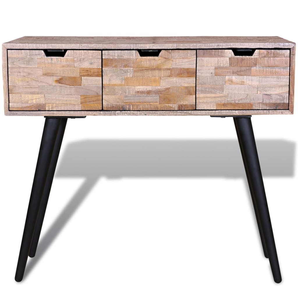 Konsolbord med 3 lådor återvunnen teak