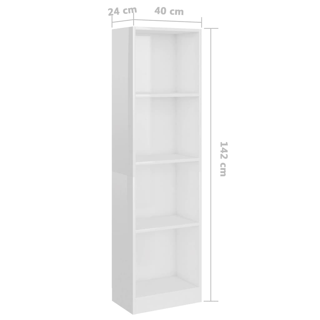 Bokhylla 4 hyllor vit högglans 40x24x142 cm konstruerat trä
