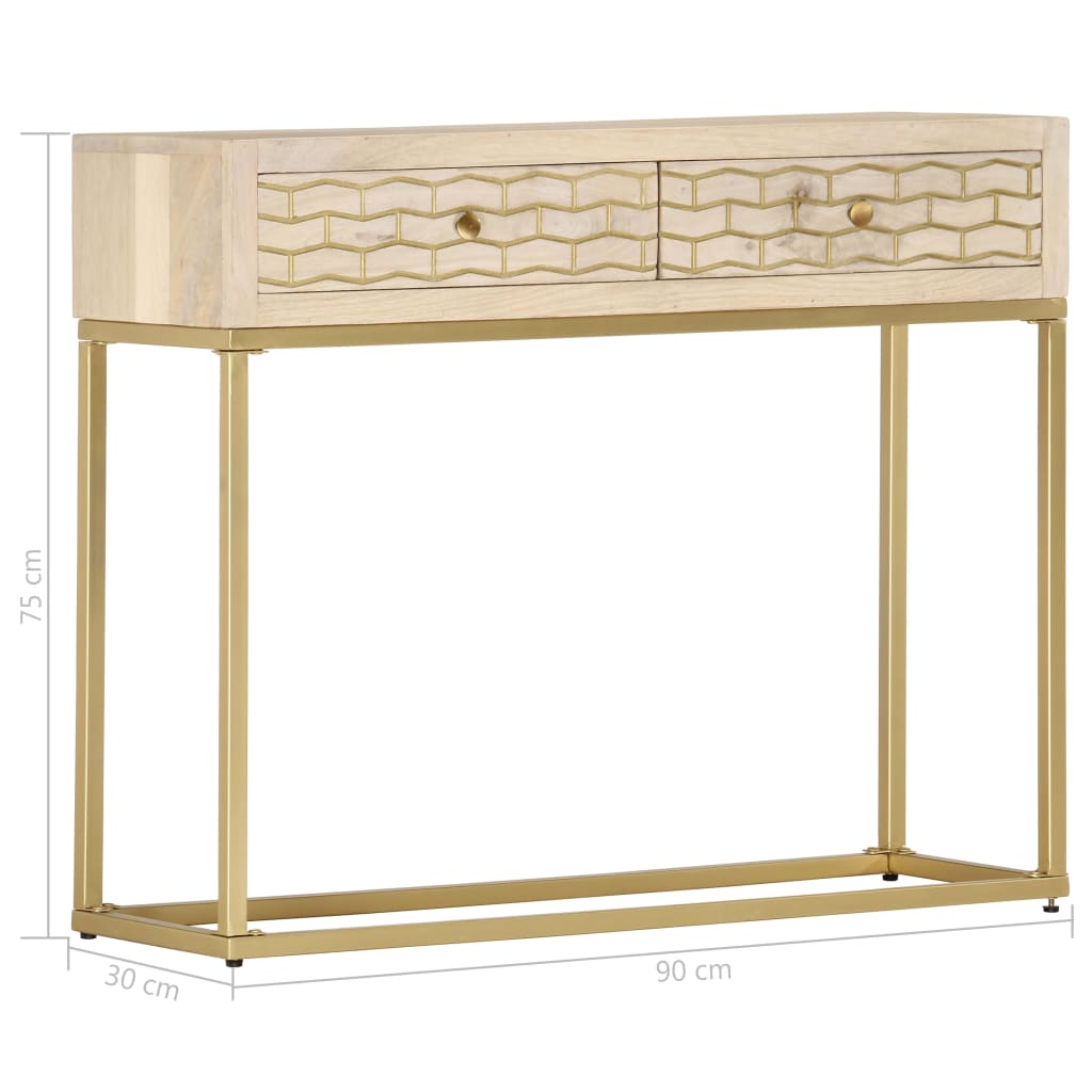 Avlastningsbord guld 90x30x75 cm massivt mangoträ