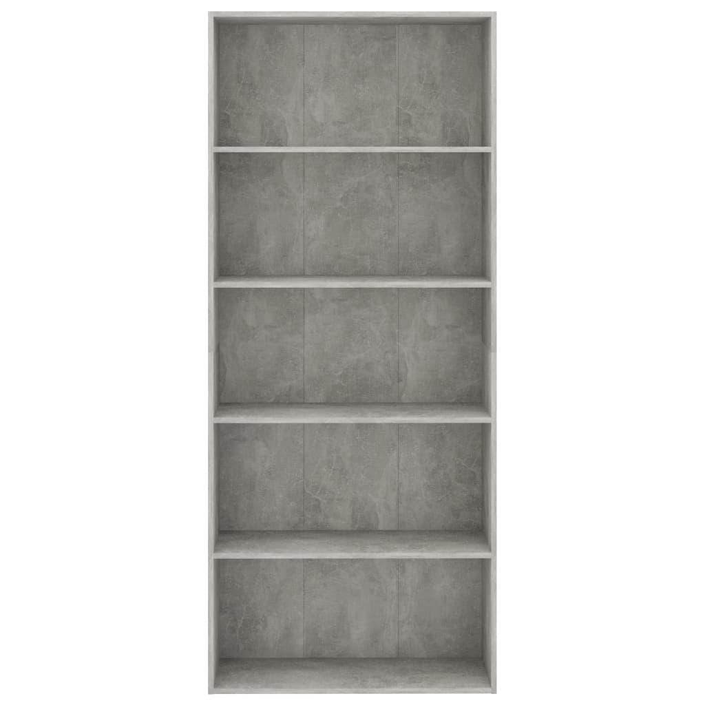 Bokhylla 5 hyllor betonggrå 80x30x189 cm konstruerat trä