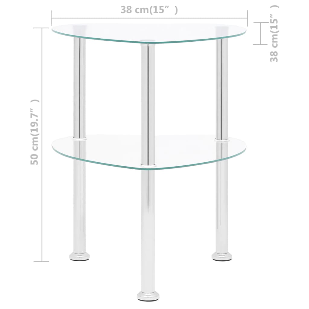 Sidobord med 2 hyllplan genomskinligt 38x38x50 cm härdat glas