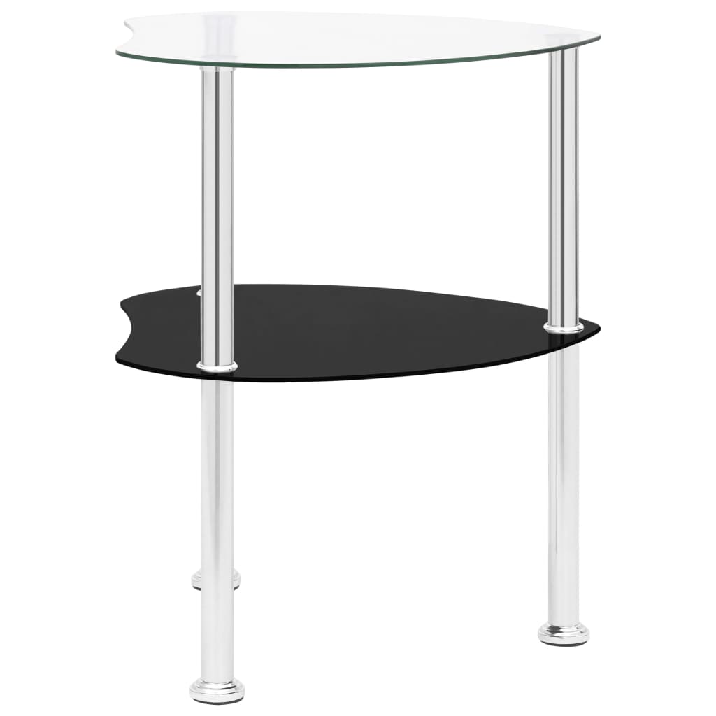 Sidobord med 2 hyllor transparent/svart 38x38x50 cm härdat glas