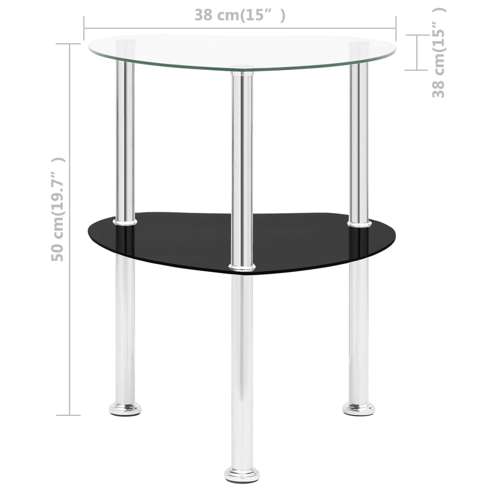 Sidobord med 2 hyllor transparent/svart 38x38x50 cm härdat glas