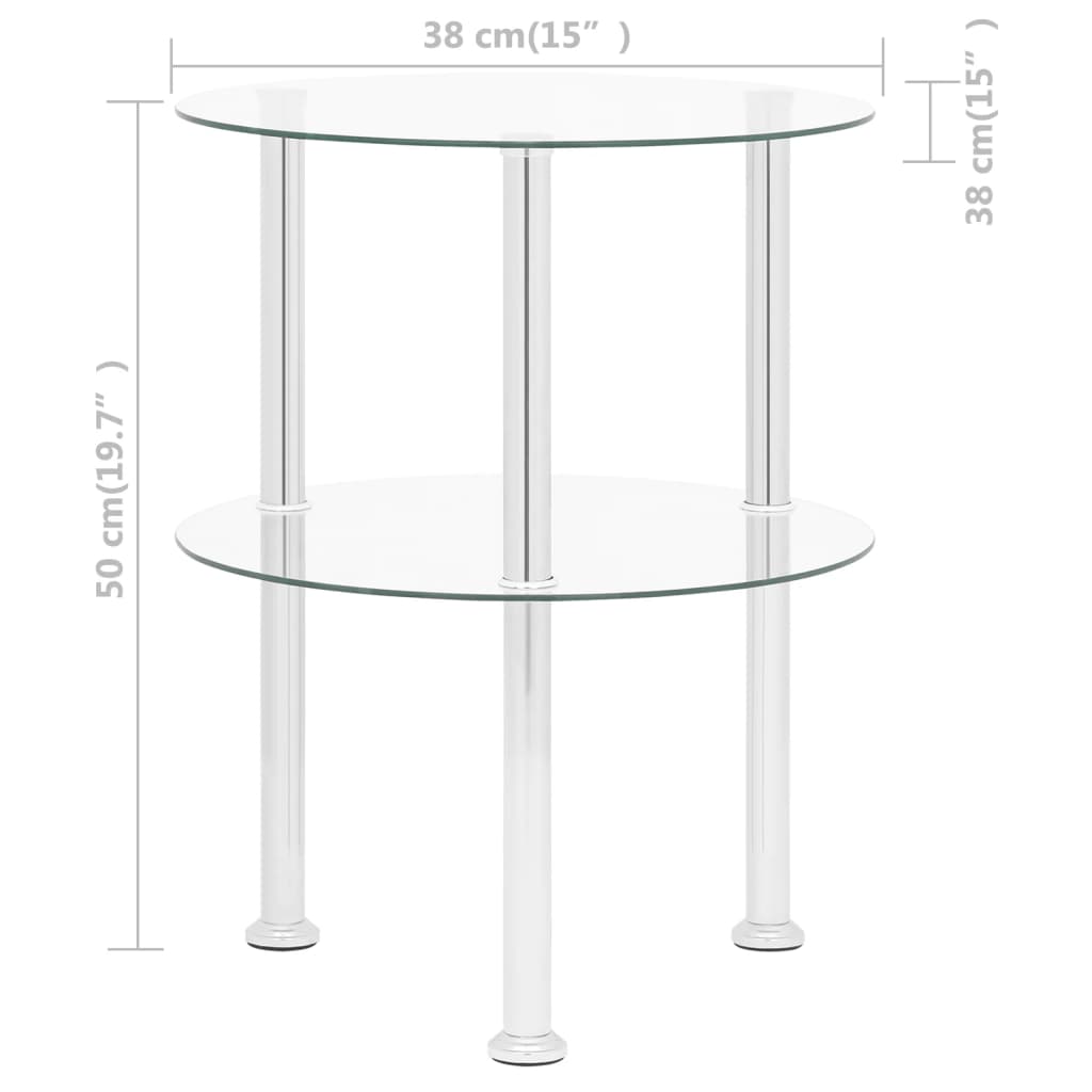 Sidobord med 2 hyllplan genomskinligt 38 cm härdat glas