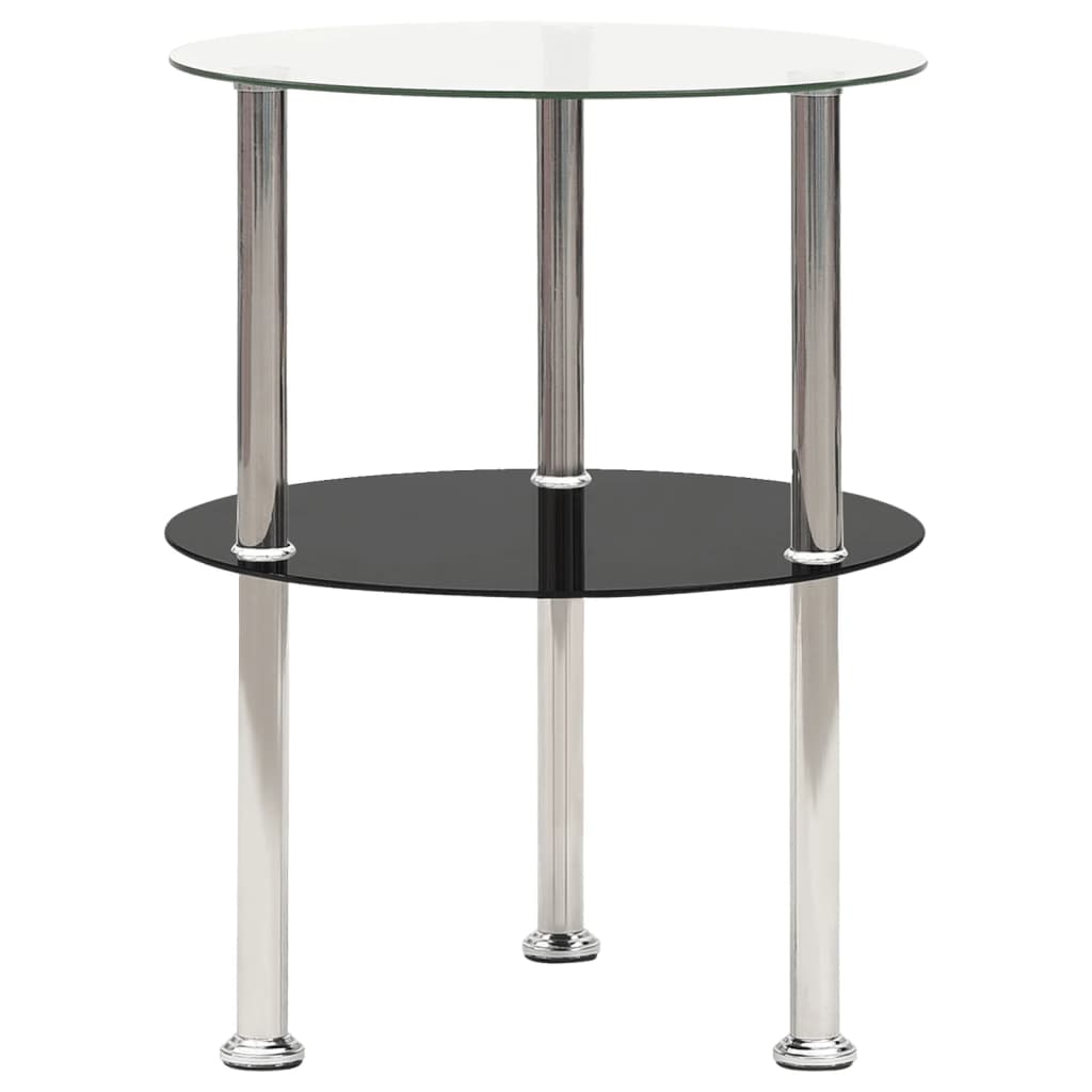 Sidobord med 2 hyllplan genomskinligt & svart 38 cm härdat glas