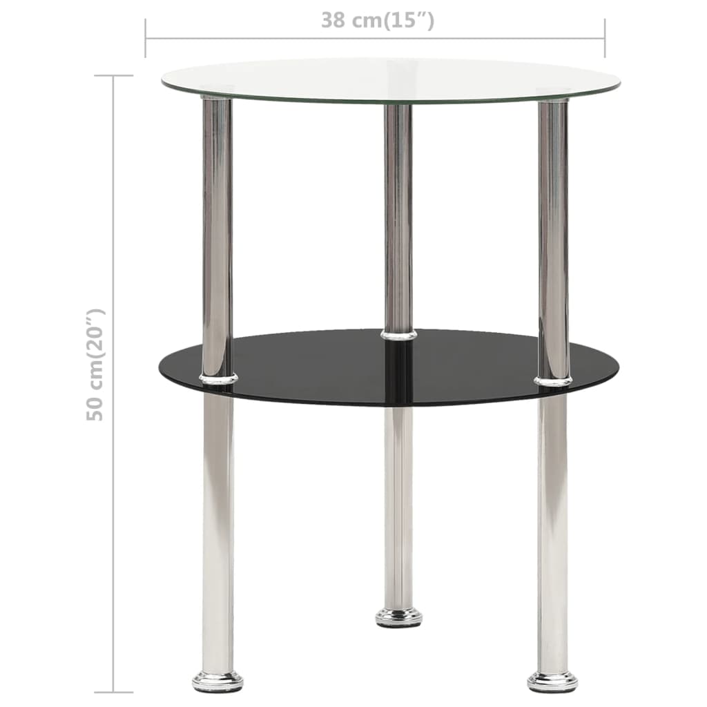 Sidobord med 2 hyllplan genomskinligt & svart 38 cm härdat glas