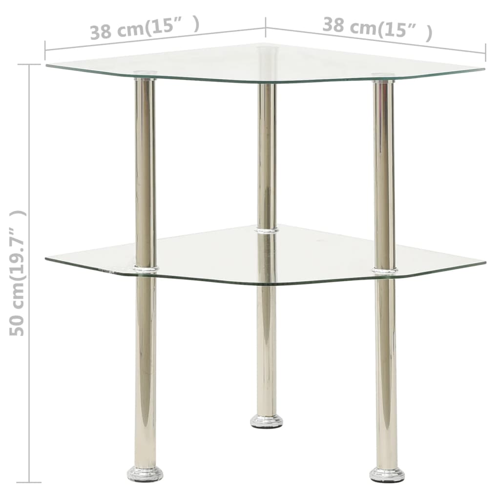 Sidobord med 2 hyllplan genomskinligt 38x38x50 cm härdat glas