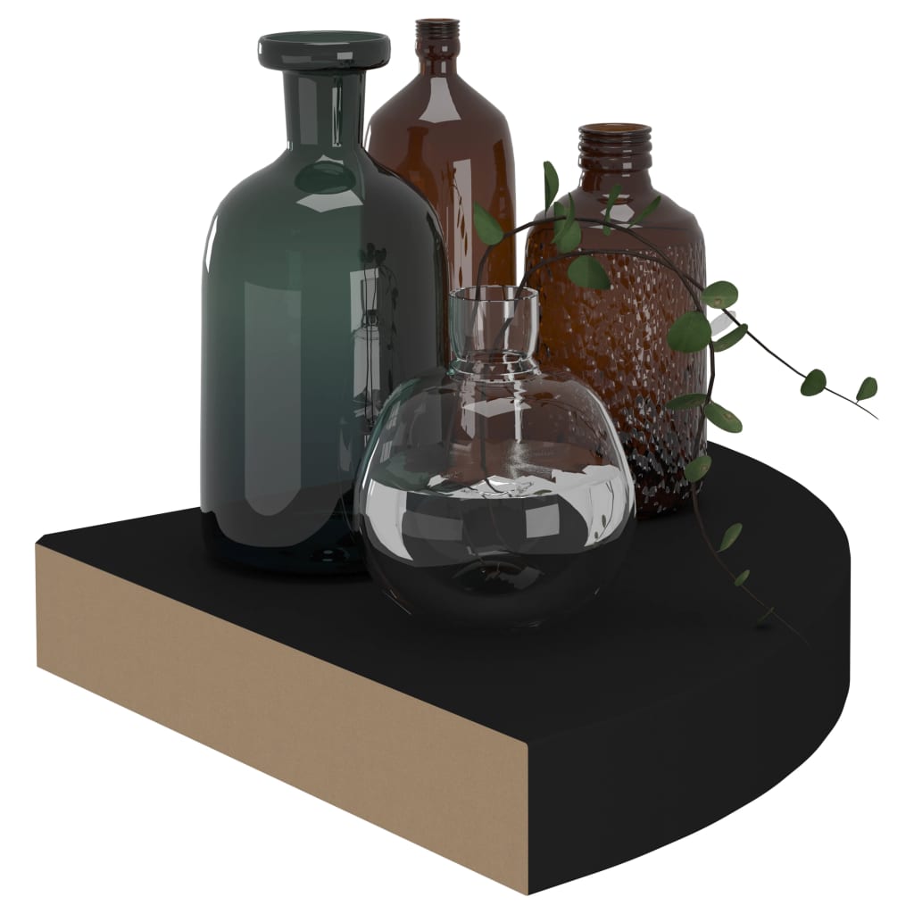 Svävande hörnhylla svart 25x25x3,8 cm MDF