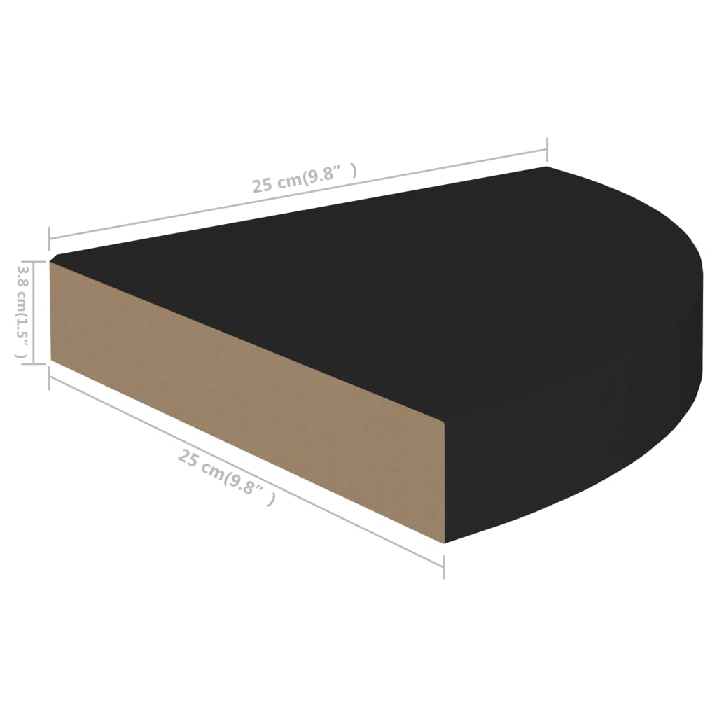 Svävande hörnhylla svart 25x25x3,8 cm MDF
