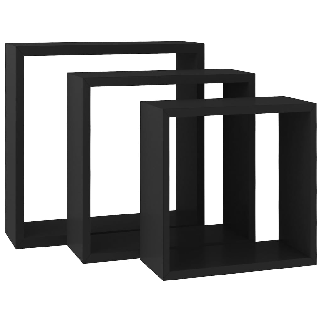 Vägghyllor kub 3 st svart MDF