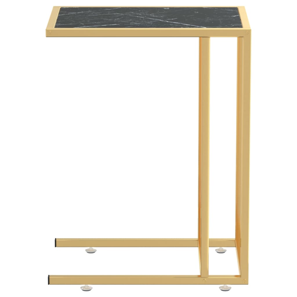 Sidobord till datorbord svart marmor 50x35x65 cm härdat glas