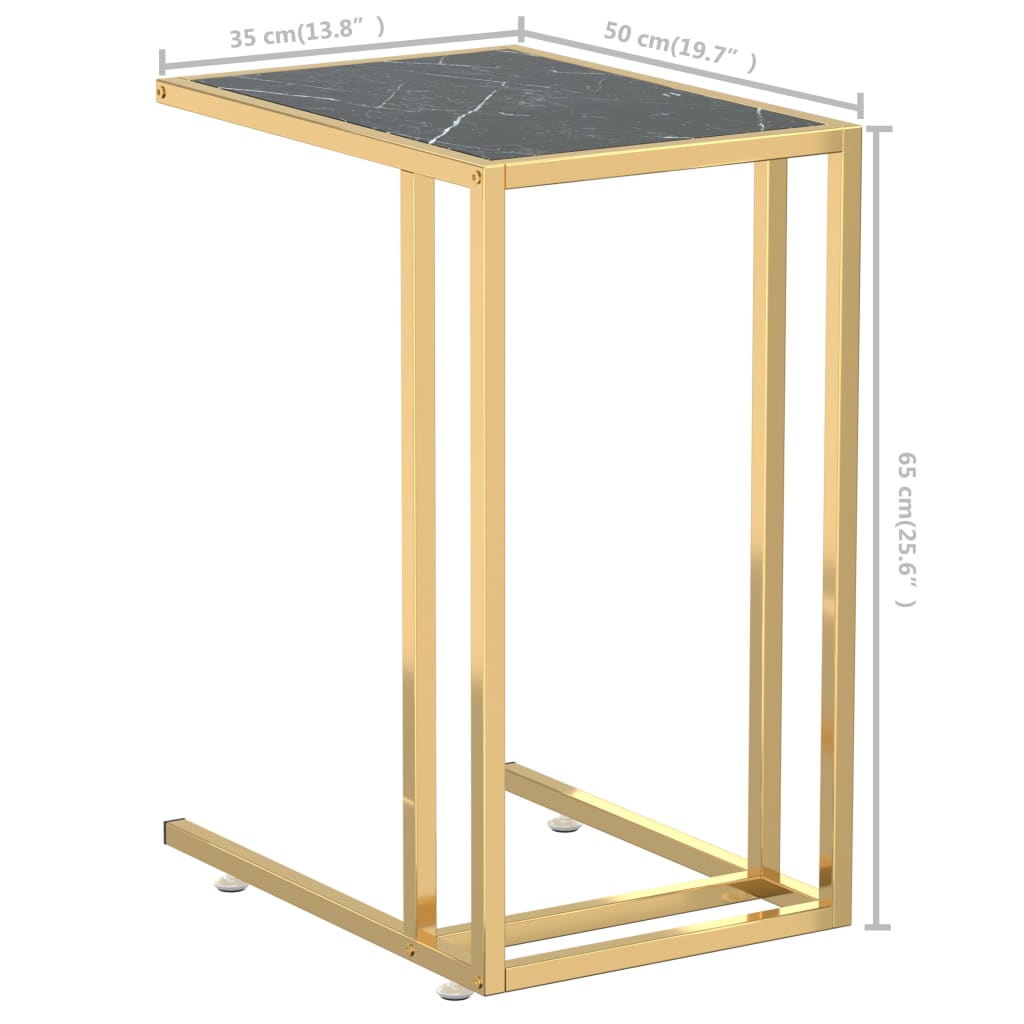 Sidobord till datorbord svart marmor 50x35x65 cm härdat glas