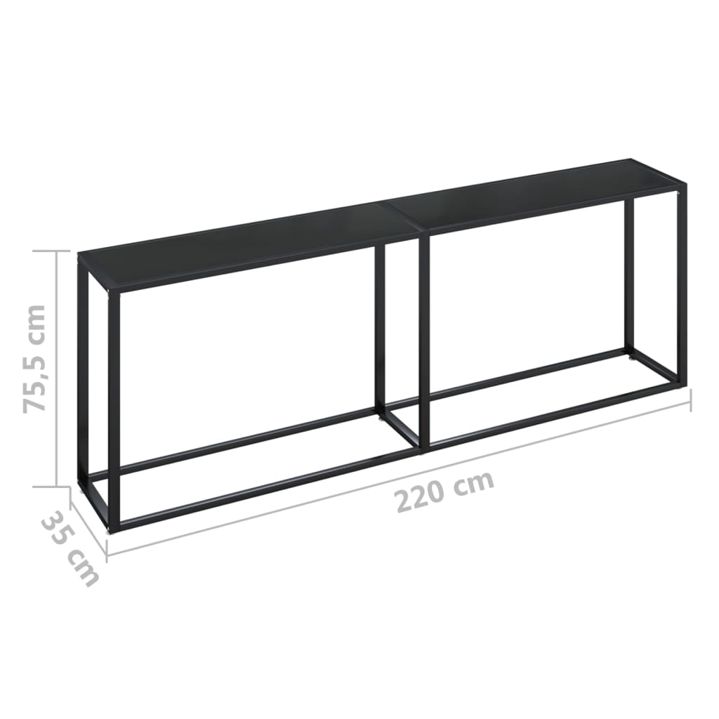 Konsolbord svart 220x35x75,5 cm härdat glas