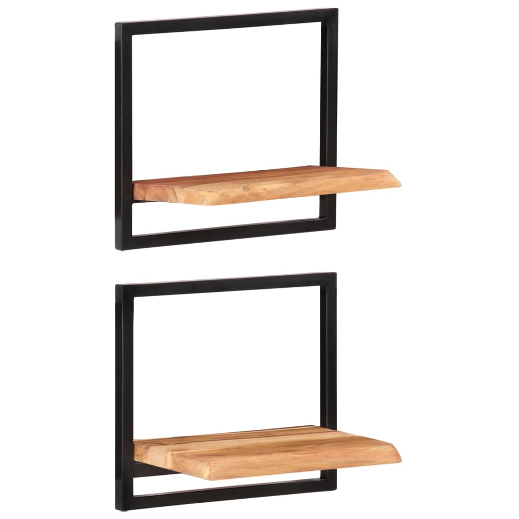 Vägghyllor 2 st 40x24x35 cm massivt akaciaträ och stål