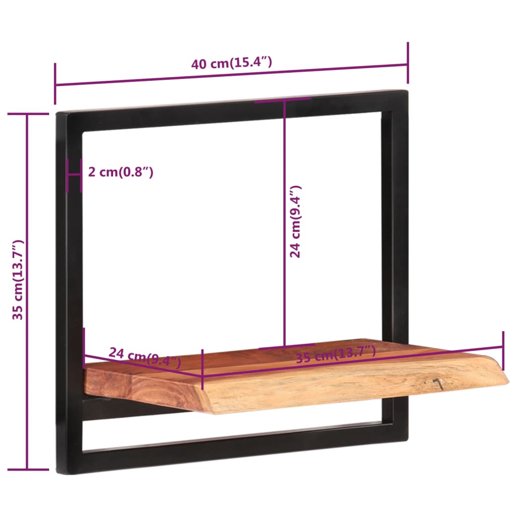 Vägghyllor 2 st 40x24x35 cm massivt akaciaträ och stål