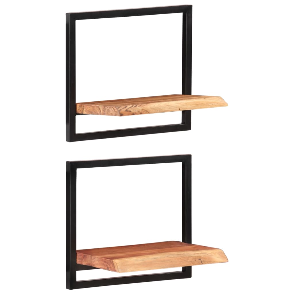 Vägghyllor 2 st 40x24x35 cm massivt akaciaträ och stål