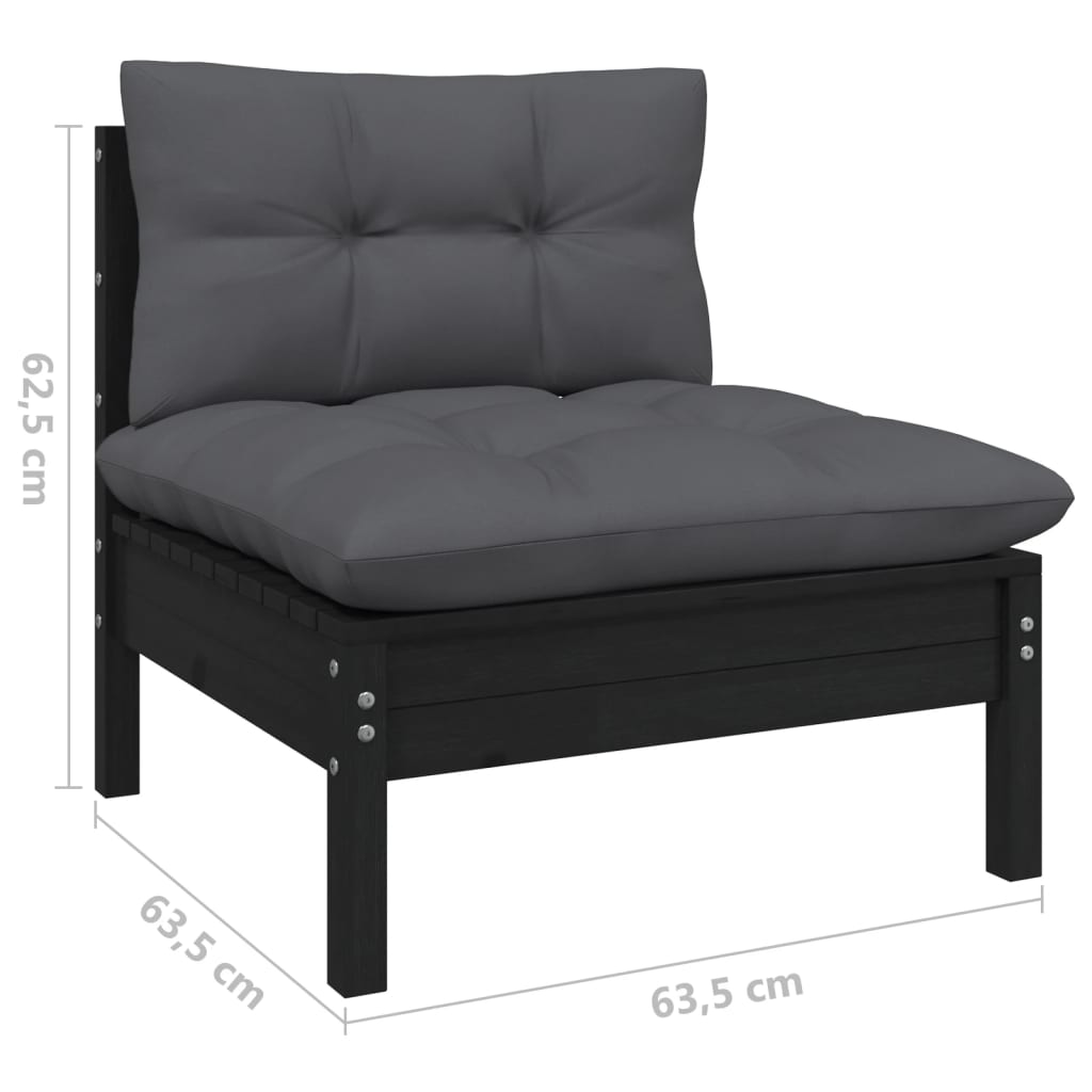 Loungegrupp för trädgården med dynor 9 delar svart massiv furu