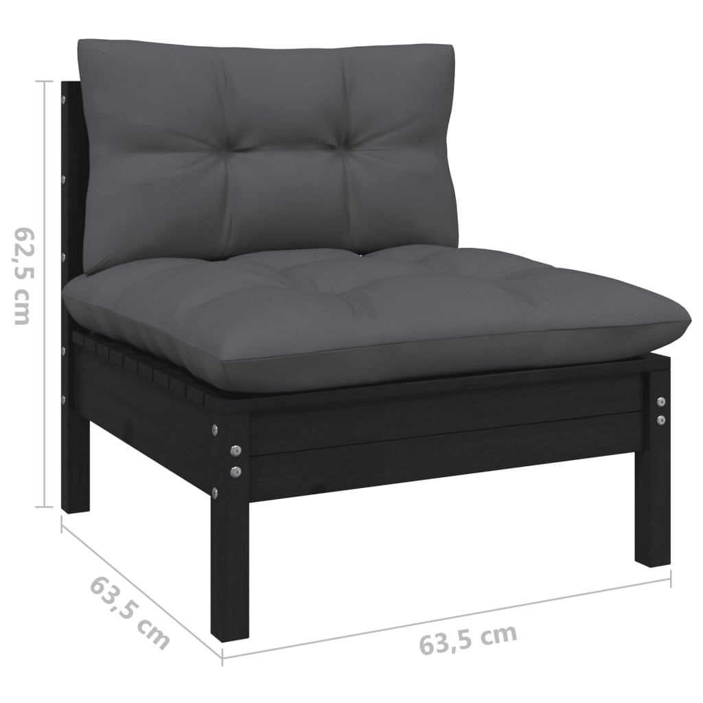 Loungegrupp för trädgården med dynor 6 delar svart massiv furu