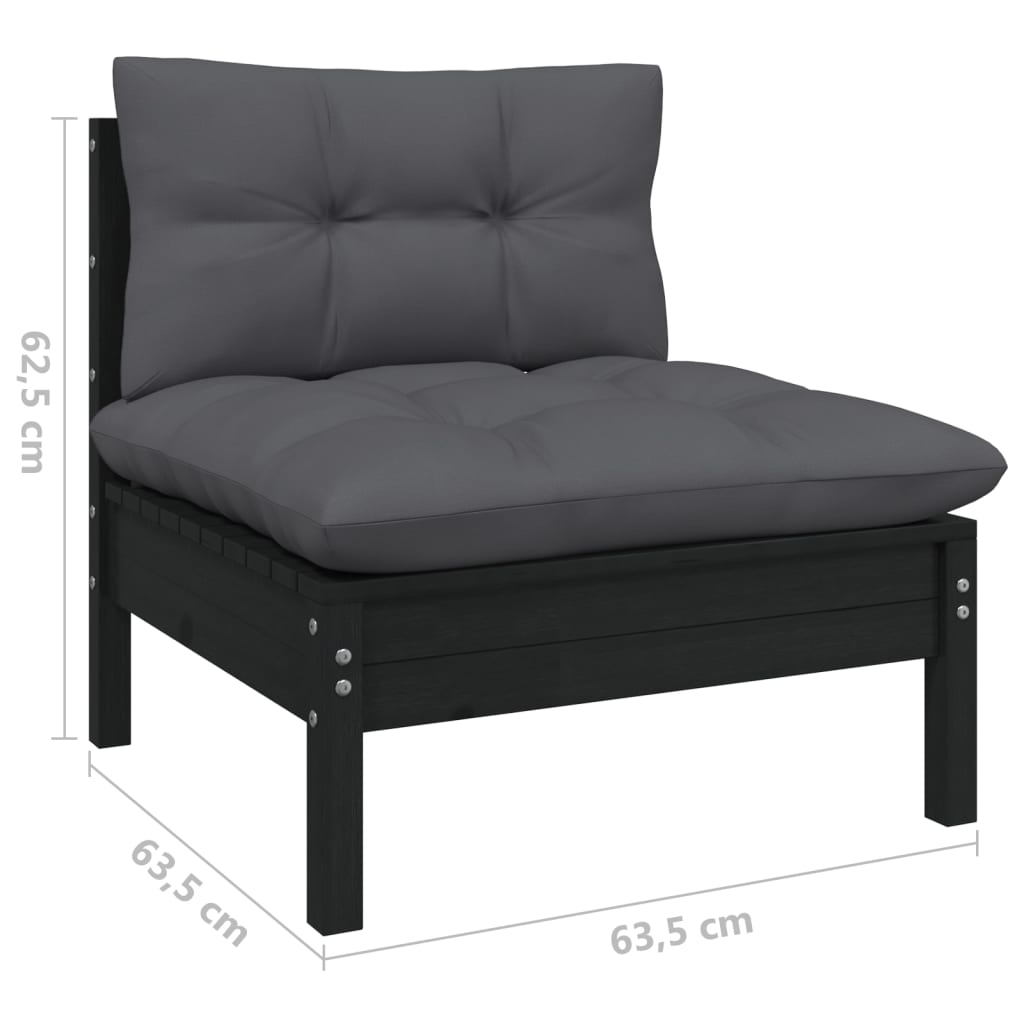 Loungegrupp för trädgården med dynor 7 delar svart massiv furu