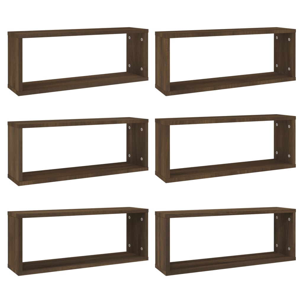 Vägghyllor 6 st brun ek 60x15x23 cm konstruerat trä