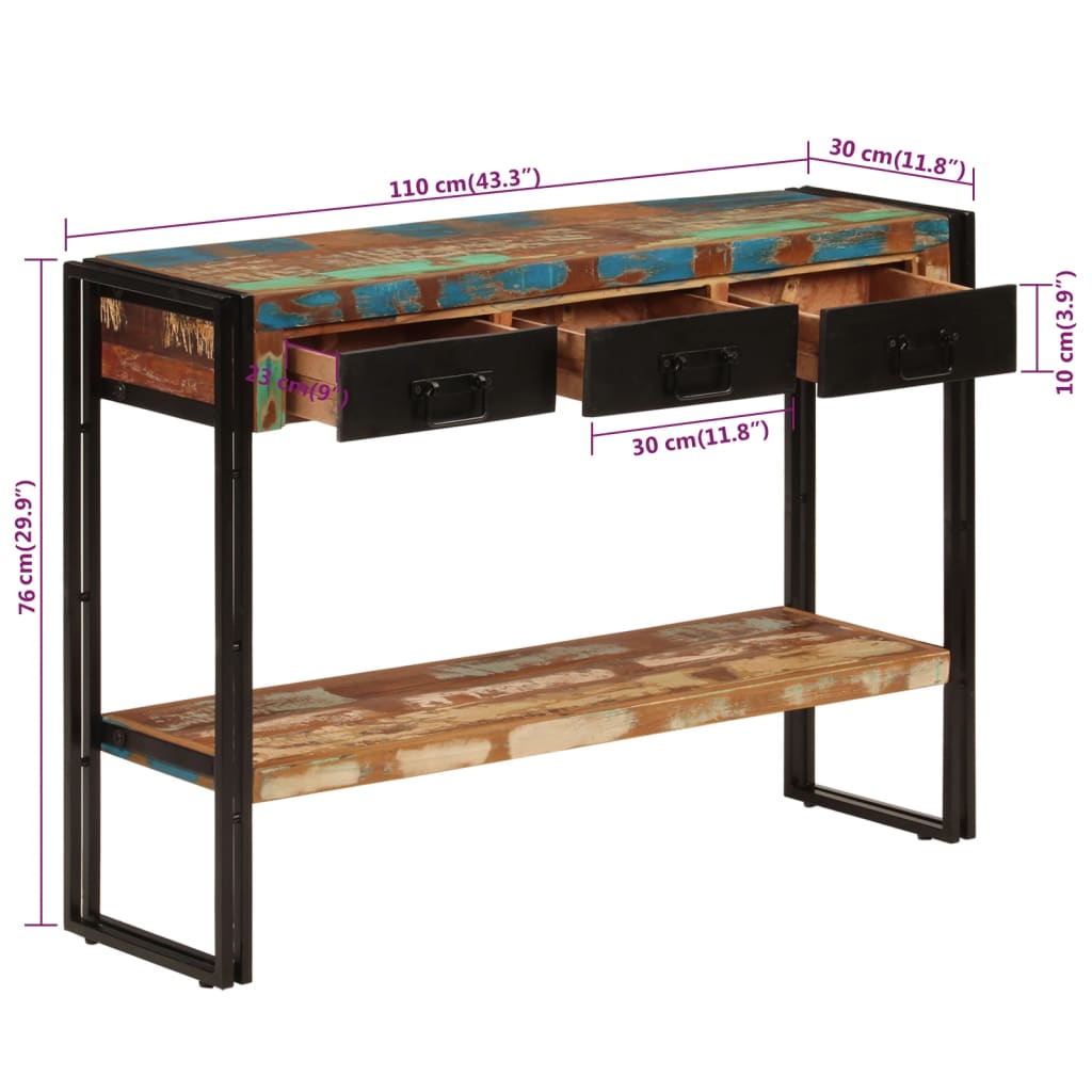 Konsolbord 110x30x76 cm massivt återvunnet trä