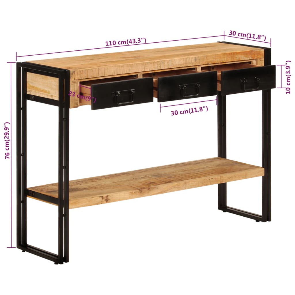 Konsolbord 110x30x76 cm massivt mangoträ