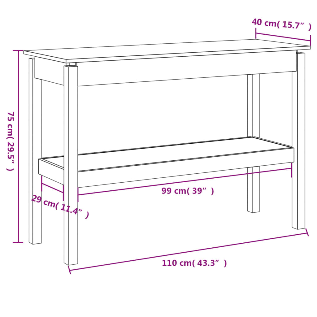 Konsolbord 110x40x75 cm massiv furu