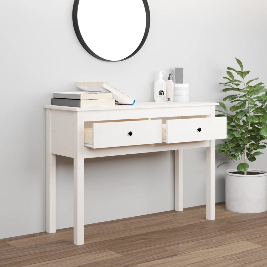 Konsolbord vit 100x35x75 cm massiv furu