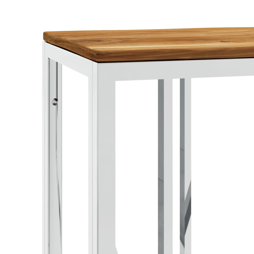 Soffbord silver rostfritt stål och massivt akaciaträ