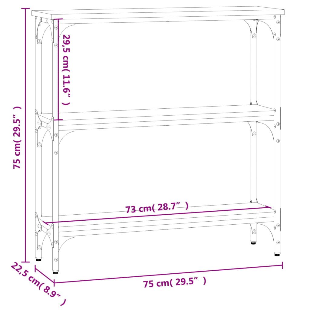 Avlastningsbord rökfärgad ek 75x22,5x75 cm konstruerat trä
