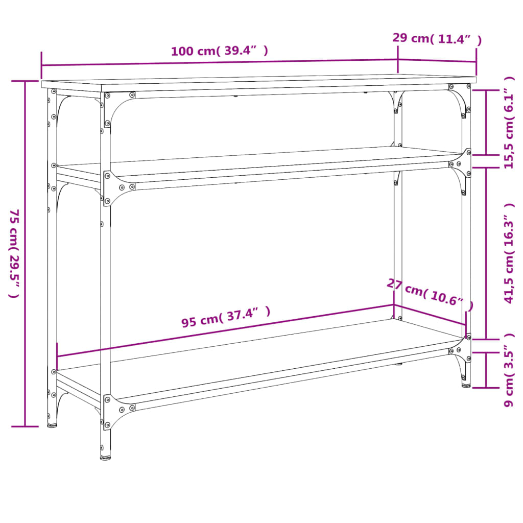 Avlastningsbord brun ek 100x29x75 cm konstruerat trä