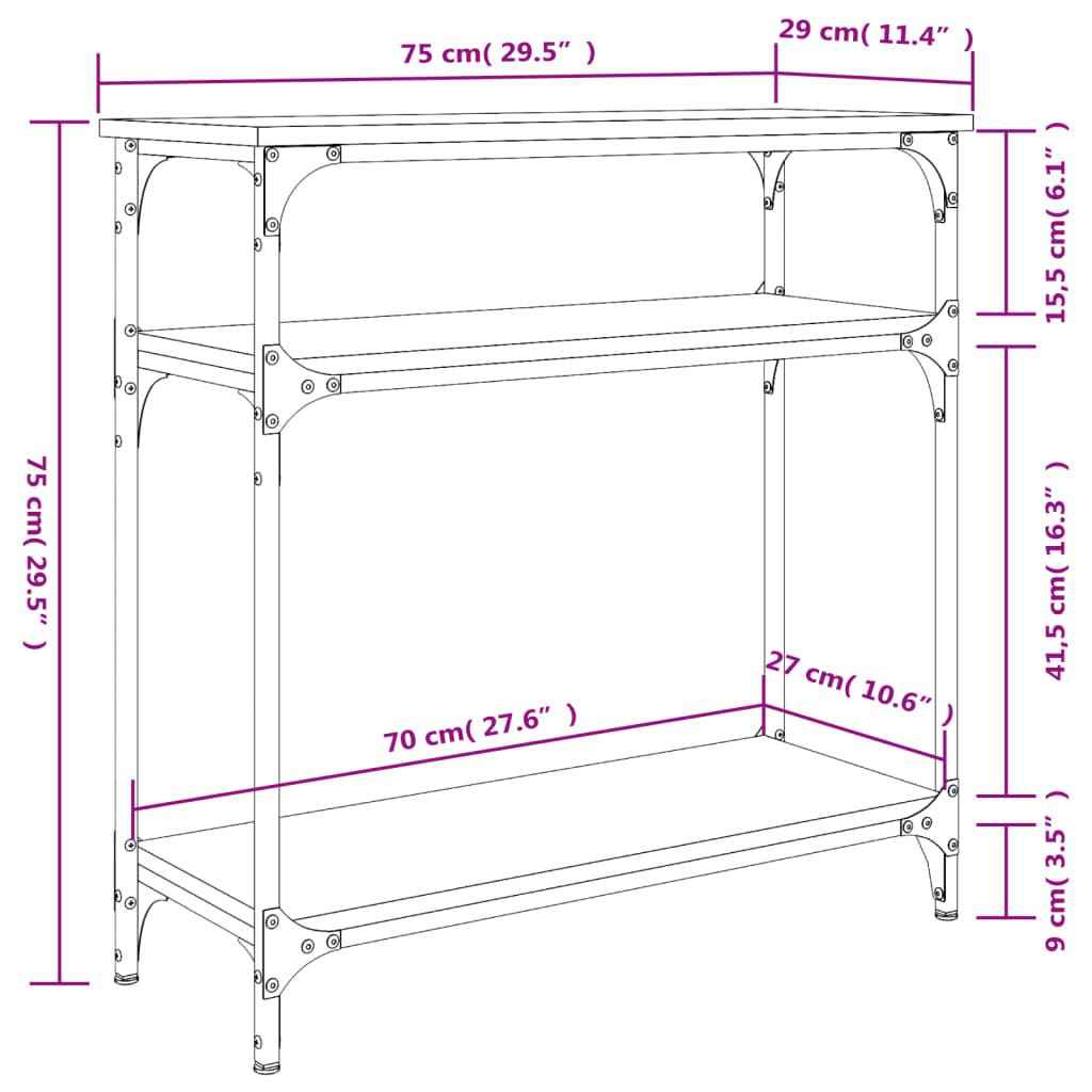 Avlastningsbord rökfärgad ek 75x29x75 cm konstruerat trä