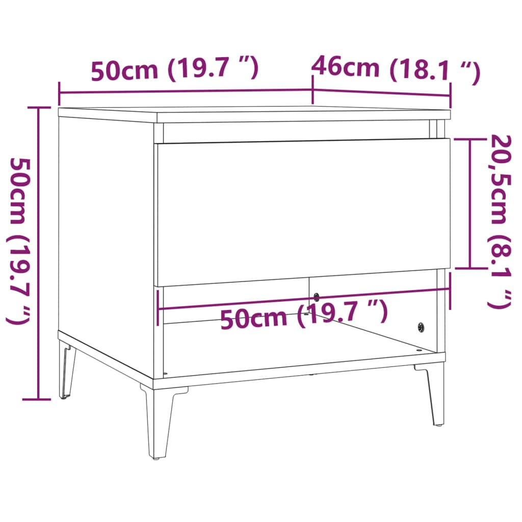 Sidobord 2 st vit 50x46x50 cm konstruerat trä