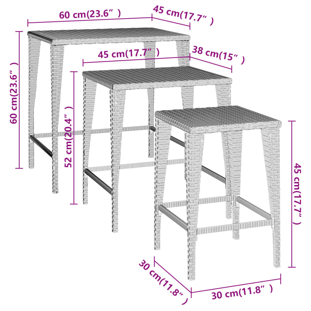 Satsbord 3 st brun konstrotting