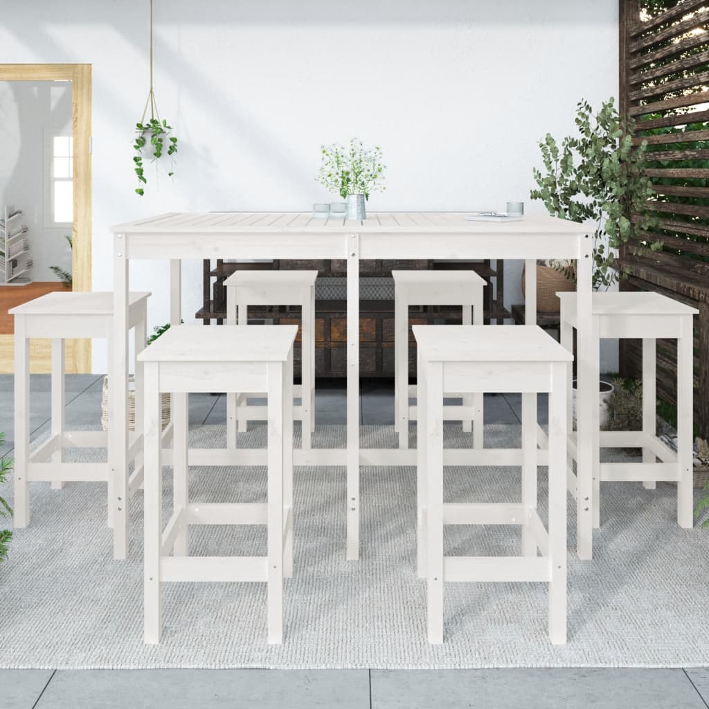 Barmöbler för trädgården 7 delar vit massiv furu