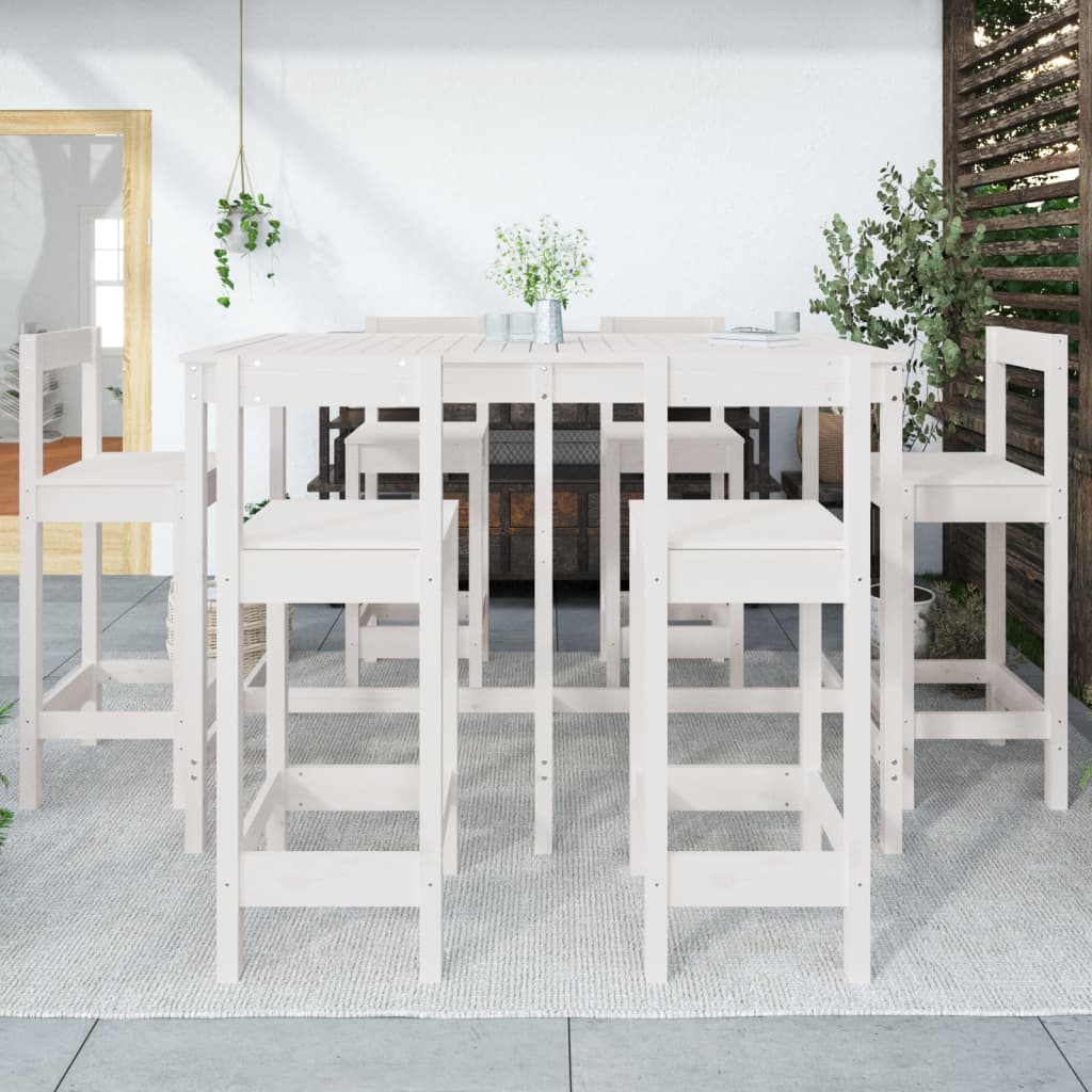 Barmöbler för trädgården 7 delar vit massiv furu