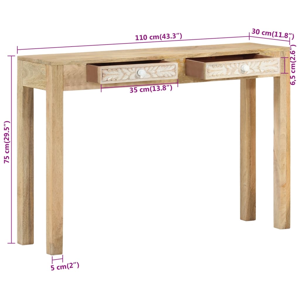 Konsolbord 110x30x75 cm massivt blekt mangoträ