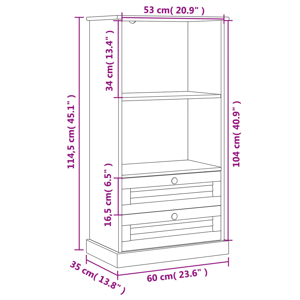 Bokhylla VIGO vit 60x35x114,5 cm massiv furu