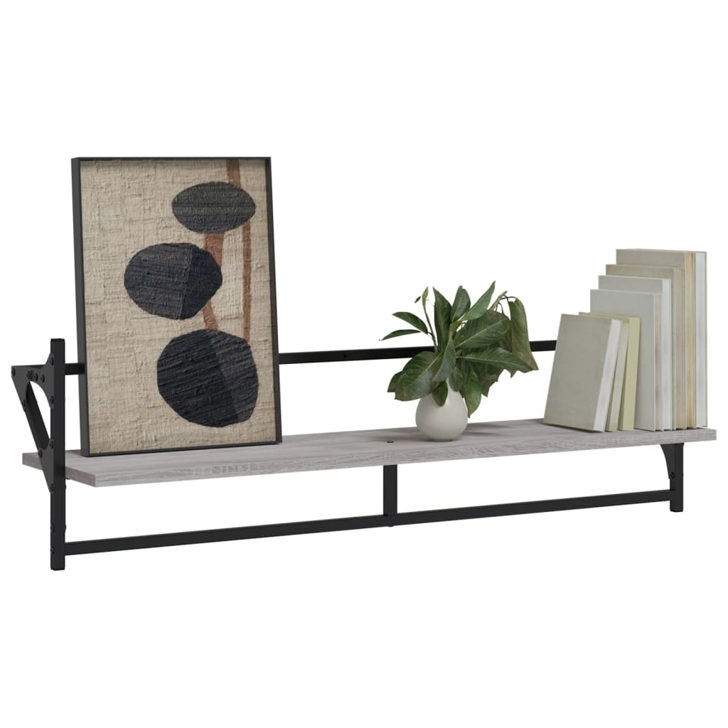 Vägghyllor med stänger 2 st grå sonoma 100x25x30 cm