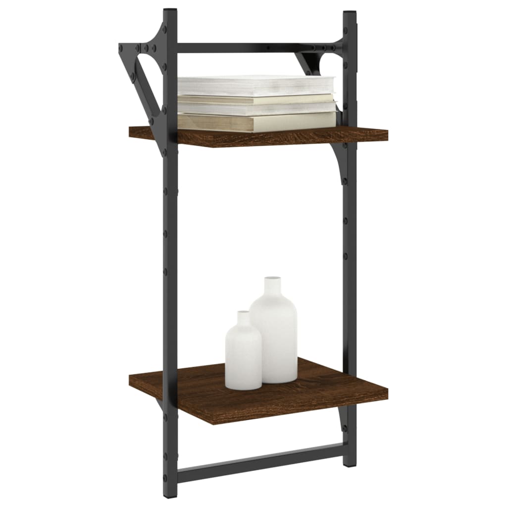 Vägghyllor 2-plan med stänger 2 st brun ek 30x25x65 cm
