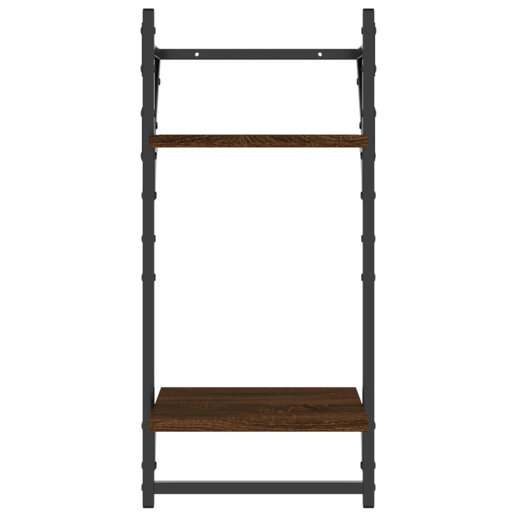 Vägghyllor 2-plan med stänger 2 st brun ek 30x25x65 cm