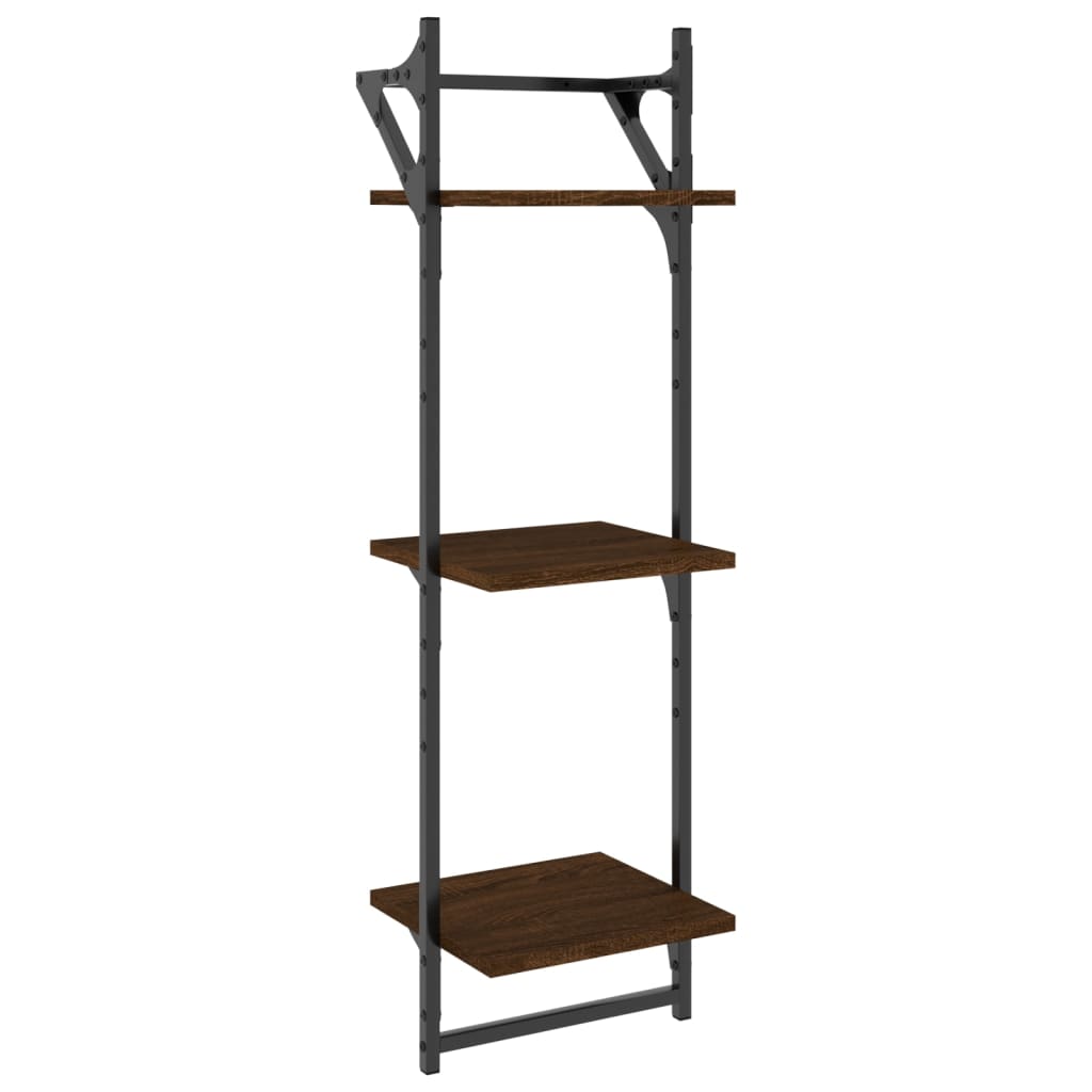 Vägghyllor 3-plan med stänger 2 st brun ek 30x25x100 cm
