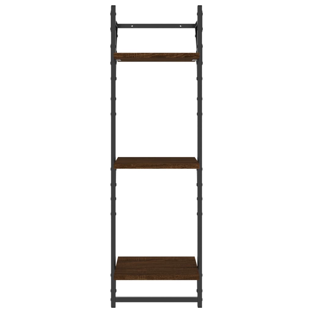 Vägghyllor 3-plan med stänger 2 st brun ek 30x25x100 cm