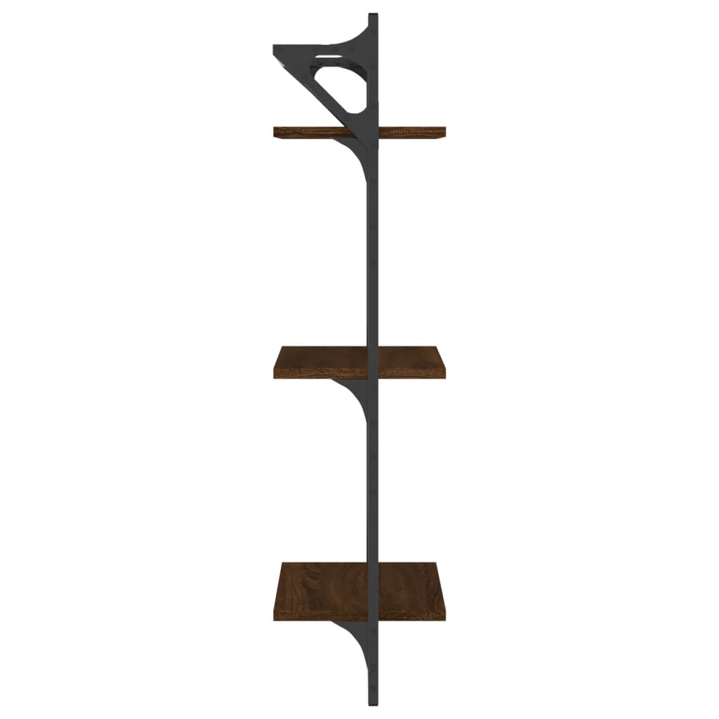 Vägghyllor 3-plan med stänger 2 st brun ek 30x25x100 cm