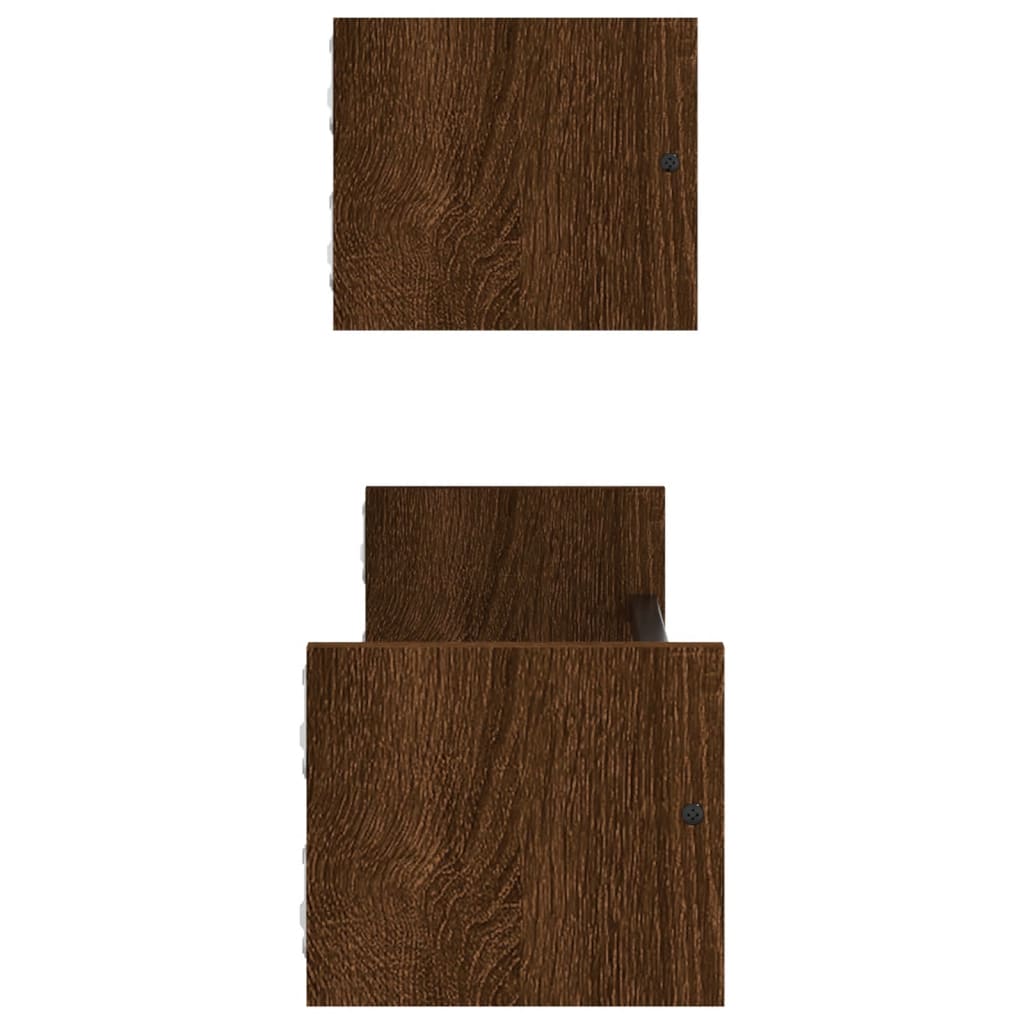 Vägghyllor med stänger 2 st brun ek 60x16x14 cm