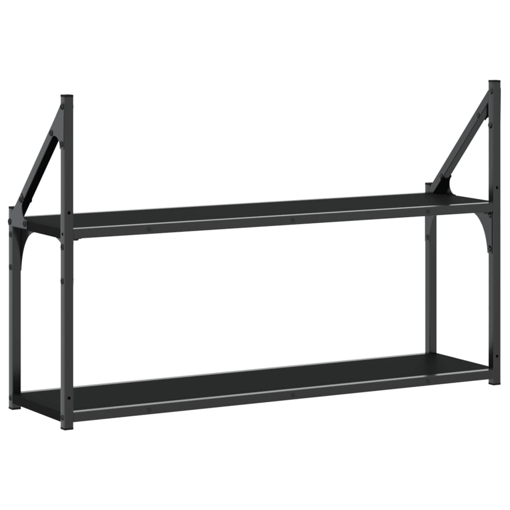 Vägghylla 2 hyllor svart 80x21x51 cm konstruerat trä