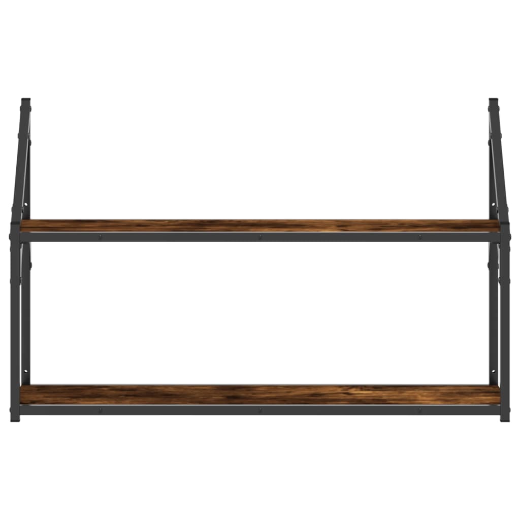 Vägghylla 2 hyllor rökfärgad ek 80x21x51 cm konstruerat trä